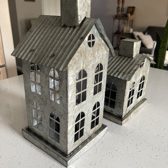 Two New Rustic Tin Tea Light Candle Houses - Picture 1 of 2